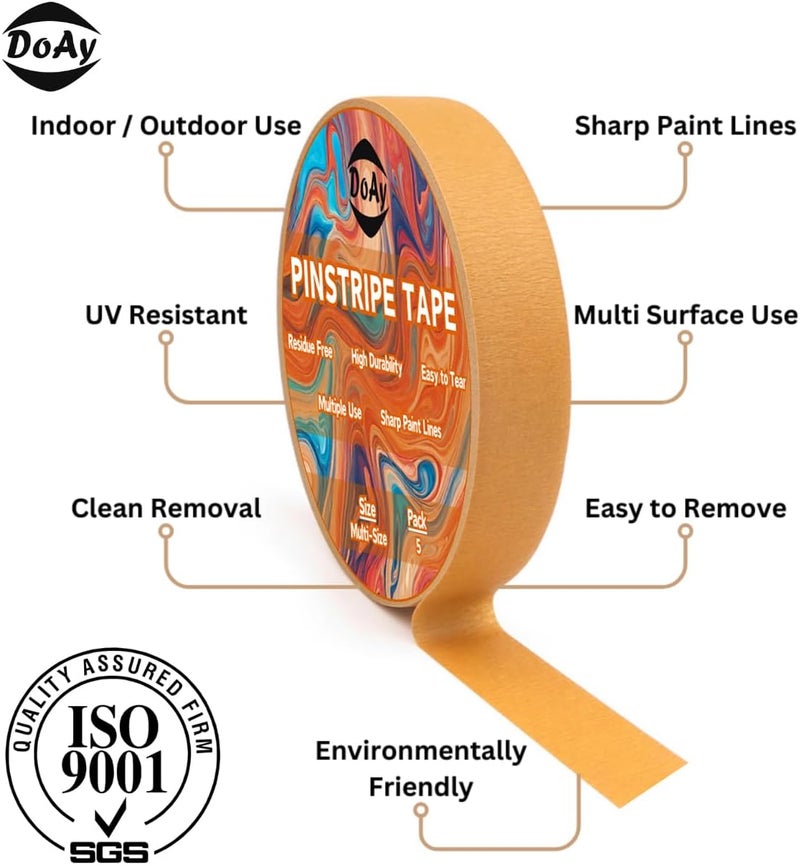 DOAY 5 Rolls Pinstripe Tape - Masking Tape 1/16", 1/8", 1/4", 1/2", 3/4" - Thin Painters Masking Automotive Tape for DIY, Car, Auto, Paint, Art, Tumblers (Brown) - Image 2